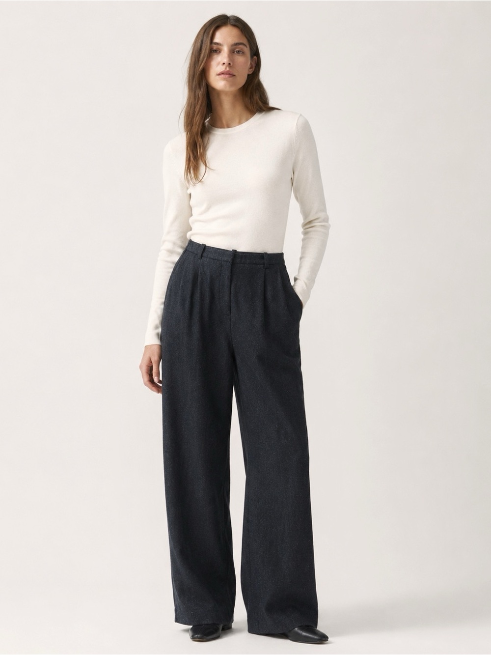 Frank And Oak Woman Gray Wool Blend High Rise Wide Leg Pants US8 Classic Minimal